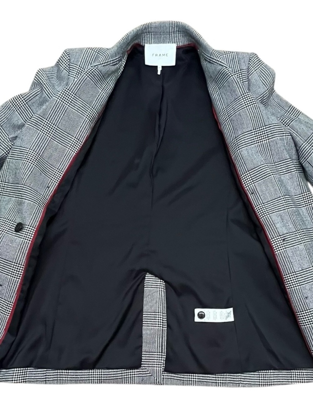Frame Double Breasted Houndstooth Plaid Blazer in Noir Multi Size Medium - Picture 6 of 12